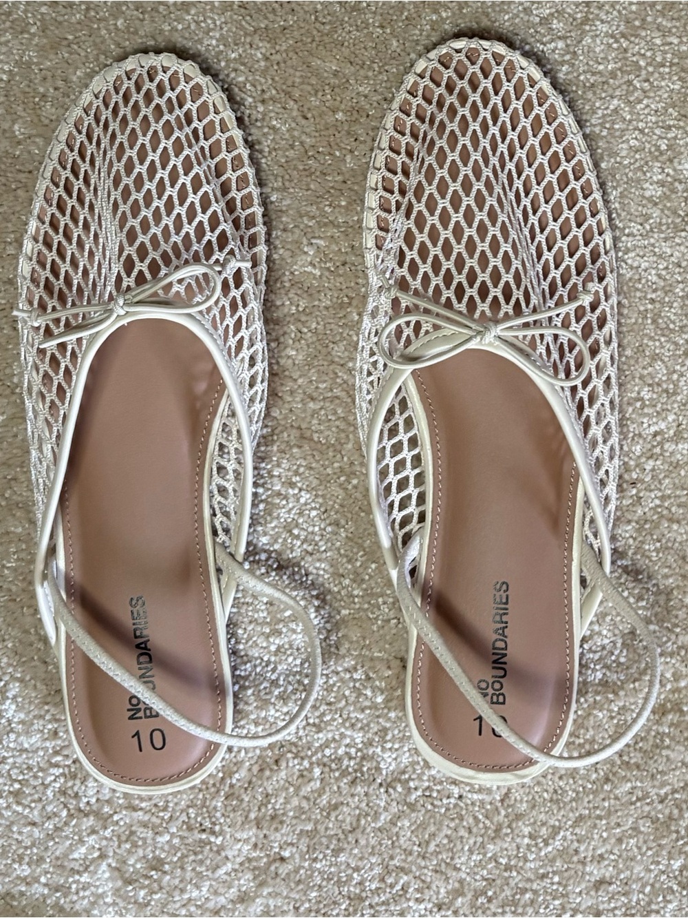 No Boundaries Women's Ivory Mesh Ballet Flats Size 10